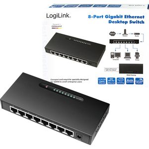 8 Poorts Gigabit Switch 10/100/1000 Mbps - Server kast