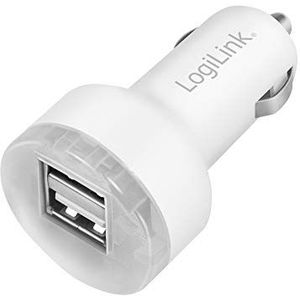 LogiLink PA0227 - USB auto-oplaadadapter 2-voudig met Fast Charging/overbelasting, diepontlading, overbelastings- en kortsluitbeveiliging voor smartphones, tafels, e-books ... 10,5W wit