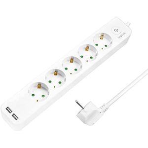 LogiLink LPS249U - stekkerdoos 5-voudig (5x CEE 7/3) + 2x USB-A met aan/uit-schakelaar en beschermingsklasse IP20, kabellengte = 1,5 m, wit 5 + 2 stopcontacten