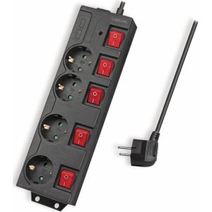 Logilink 4-voudige Stekkerdoos met 5 schakelaars - 3600W - 1,5 meter - Zwart