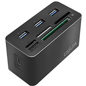 LogiLink CR0046 USB 3.2 Gen 1 kaartlezer voor MS/SD/M2/microSD/CF-kaarten en 3 USB-poorten