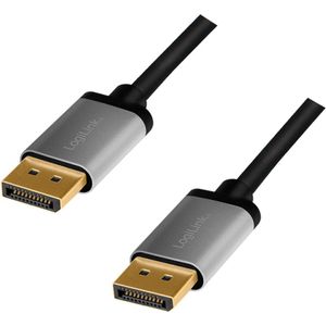 LogiLink CDA0103 DisplayPort Cable DP/M to DP/M, 4K/60 Hz, alu, zwart/grijs, 5 m