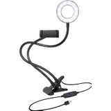 LogiLink AA0150 led-ringlamp met smartphonestandaard, 3 kleurmodi (natuurlijk, warm, koud) en 24 leds voor video's en professionele beelden (zwart)