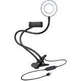 LogiLink AA0150 led-ringlamp met smartphonestandaard, 3 kleurmodi (natuurlijk, warm, koud) en 24 leds voor video's en professionele beelden (zwart)