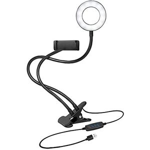 LogiLink AA0150 led-ringlamp met smartphonestandaard, 3 kleurmodi (natuurlijk, warm, koud) en 24 leds voor video's en professionele beelden (zwart)