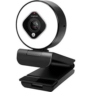 LogiLink UA0384 - Full HD USB-webcam, 76°, dubbele microfoon, autofocus, ringlicht, statief