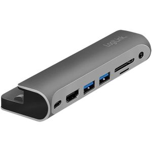 LogiLink UA0385 (USB C), Docking station + USB-hub, Zilver, Zwart