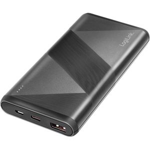 Logilink PA0275 - Powerbank 10.000 mAh, 1x USB-A QC (QuickCharge 3.0) & 1x USB-C PD (Power Delivery 2.0), incl. 2-in-1 kabel, zwart