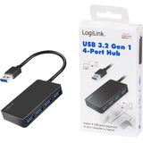 LogiLink - USB 3.2 Hub - 4 Poorten - Zwart - Kunststof - Overstroom- en Overspanningsbeveiliging
