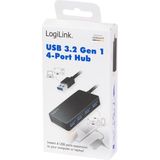 LogiLink - USB 3.2 Hub - 4 Poorten - Zwart - Kunststof - Overstroom- en Overspanningsbeveiliging