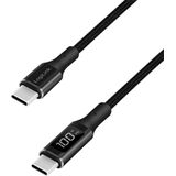LogiLink Câble de connexion USB 2.0 Type-C (mâle/mâle) avec puce E-mark PD (PowerDelivery) et écran OLED - Longueur : 1 m - CU0181