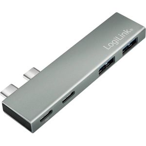 LogiLink USB 3.2 (Gen2x2) Multifunctionele hub met 4 poorten, PD 3.0 (PowerDelivery 100W), kleur: zilver