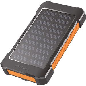Powerbank op zonne-energie met 8000 mAh, zaklamp, gelijktijdig opladen van 2 apparaten (2 x USB type A), zwart-oranje