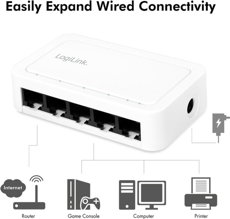 LogiLink - 5-Port Gigabit Desktop Network Switch - 5x 10/100/1000 Mbit/s - Plug and Play