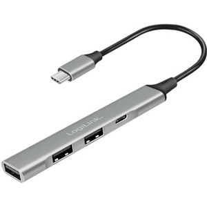 LogiLink UA0416 - USB-C (USB 3.2 Gen1) 4-poorts hub in slim design, met overstroom- overspanningsbeveiliging, aluminium behuizing