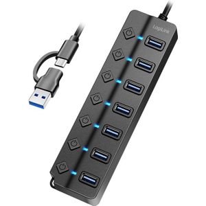 LogiLink USB3.2 Gen1 hub, 7 port on/off switch zwart