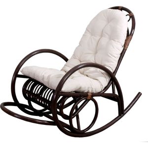 Schommelstoel MCW-C40, rotan fauteuil, bruin ~ wit kussen