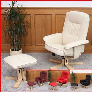 Relaxfauteuil M56, TV-fauteuil TV-fauteuil met voetenbankje, kunstleer eucalyptushout ~ bordeaux