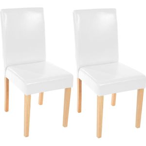 Set van 2 eetkamerstoelen Keukenstoel Littau ~ kunstleer, wit, lichtgekleurde poten