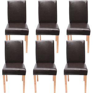 Set van 6 eetkamerstoelen Keukenstoel Littau ~ kunstleer, bruin, lichtgekleurde poten