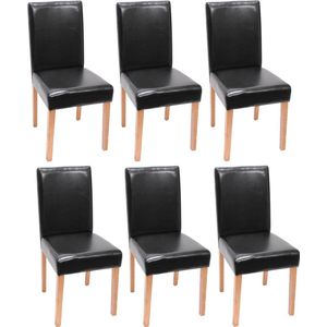 Set van 6 eetkamerstoelen Keukenstoel Littau ~ kunstleer, zwart, lichtgekleurde poten