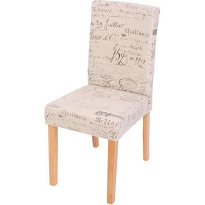 Set van 2 eetkamerstoelen Keukenstoel Littau ~ textiel met belettering, crème, lichtgekleurde poten