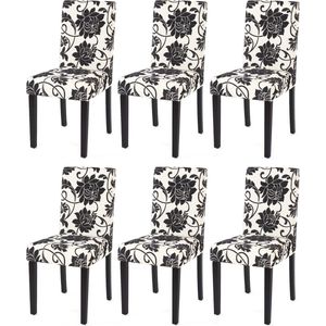 Set van 6 eetkamerstoelen Keukenstoel Littau ~ textiel, jacquard, donkere poten