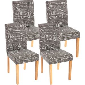 Set van 4 eetkamerstoelen Keukenstoel Littau ~ textiel met belettering, grijs, lichte poten