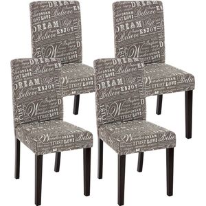 Set van 4 eetkamerstoelen Keukenstoel Littau ~ textiel met letters, grijs, donkere poten