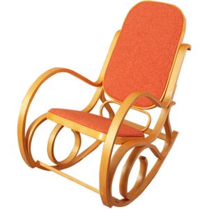 Schommelstoel M41, draaifauteuil TV-fauteuil, massief hout ~ eiken look, stof/textiel oranje