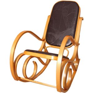 Schommelstoel M41, draaifauteuil TV-fauteuil, massief hout ~ eiken look, bruin patchwork leer