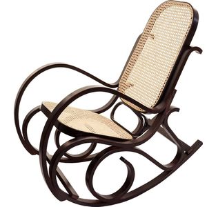 Schommelstoel M41, schommelstoel TV fauteuil, massief hout rotan ~ walnoot look