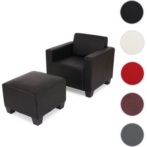 Modulaire fauteuil loungestoel met voetenbank Lyon, kunstleer ~ zwart