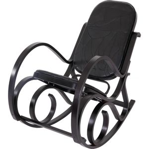 Schommelstoel M41, draaifauteuil TV-fauteuil, massief hout ~ walnoot look, zwart patchwork leer