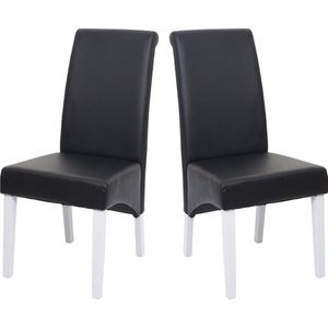 2x eetkamerstoel fauteuil Stoel M37 ~ leer, zwart, witte poten