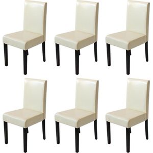 Set van 6 eetkamerstoelen Keukenstoel Littau ~ kunstleer, crème, donkere poten