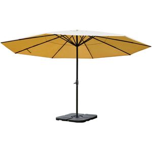 Parasol Meran Pro, horeca marktparasol zonder vallijn Ø 5m polyester/aluminium 28kg ~ crème met standaard