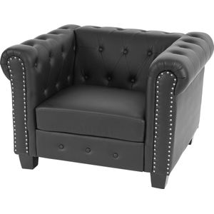 Luxe fauteuil ligstoel Chesterfield kunstleer ~ vierkante voet, zwart