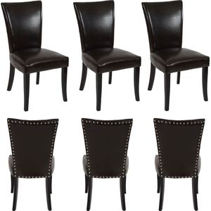 Set van 6 eetkamerstoel Chesterfield, stoel keukenstoel, klinknagels MVG-gecertificeerd ~ kunstleer, bruin, donkere poten