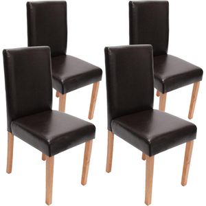 Set van 4 eetkamerstoelen Keukenstoel Littau ~ leer, bruine lichtgekleurde poten