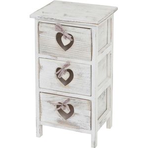 Kommode Sues, Schubladenkommode Schrank, 3 Schubladen mit Herzen 55x29x25cm, Shabby-Look, Vintage