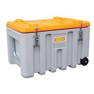 CEMO Universele box van polyethyleen, inhoud 150 l, trolley, grijs/oranje