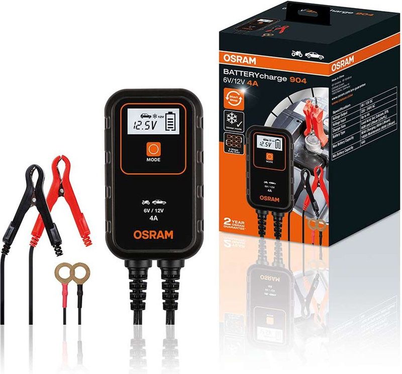 Osram - Acculader - 6/12 Volt - 4 Ampère - Automatische Onderhoudsmodus