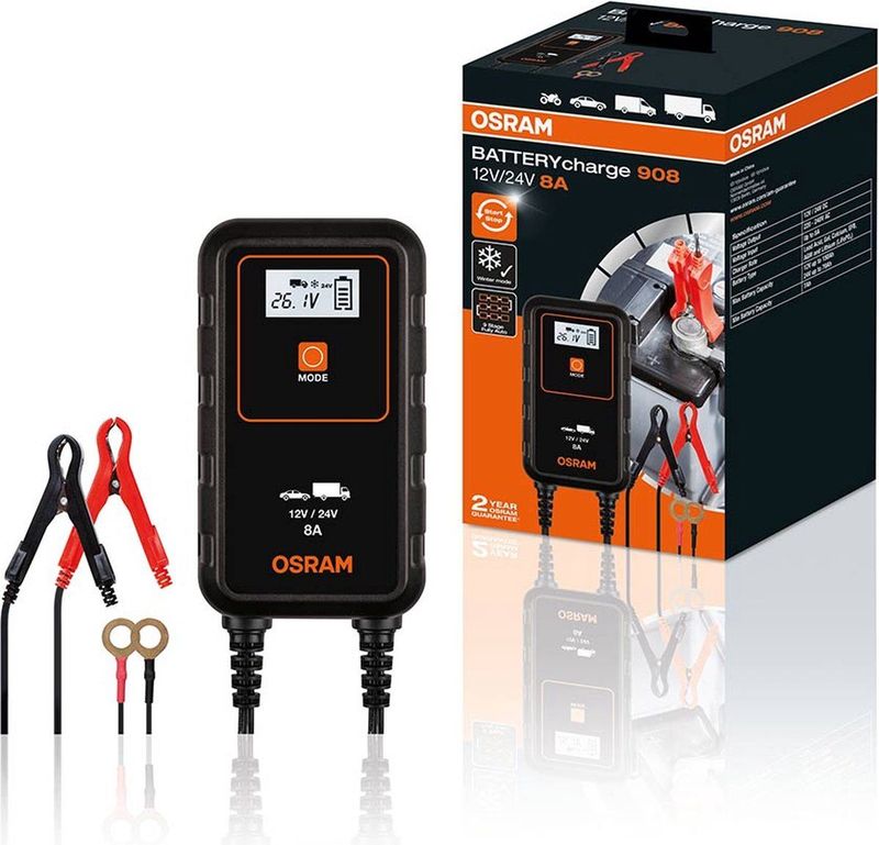 Osram - BATTERY Charge 908 - Acculader - Geschikt voor 12 en 24 Volt - 8.0A