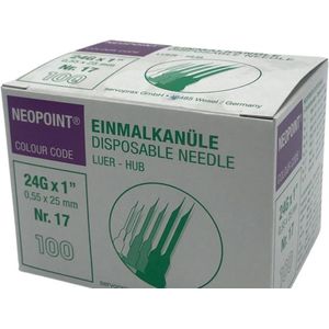 Neopoint injectienaalden 0,55x25mm paars 24G, 100 stuks