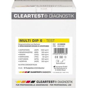Cleartest® Multi Dip 12, Drugstest, 10 stuks Amfetamine - Benzodiazepine - Cocaine - Morfine - Metha