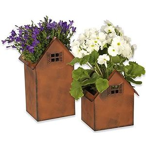 Hoberg bloempotten in roestlook - set van 2 | Weerbestendige vierkante plantenbakken in huisdesign in 2 maten | Perfect als decoratie voor tuin, vijver, balkon & entree | Voor binnen & buitengebruik