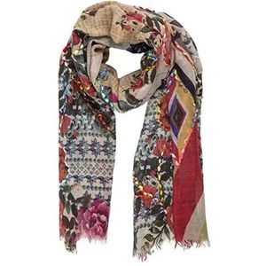 APART Fashion Dames sjaal Digitaal bedrukt patroon mix met Embroidery Meerkleurig Taupe), One Size (Manufacturer Maat: 0)