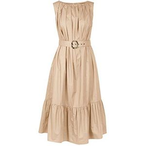 APART, lichte midi zomerjurk van semitransparante bloemenuitbrander met contrasterende randen, kleur: Crème-zwart, beige, 38