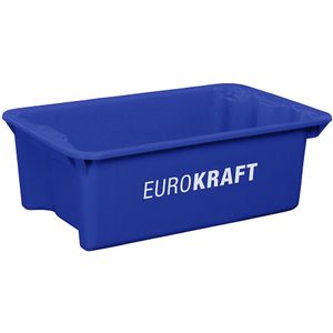 eurokraft pro Nestbare stapelbak van polypropyleen, geschikt voor levensmiddelen, inhoud 34 l, VE = 3 stuks, wanden en bodem dicht, blauw